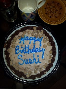 Happy Birthday Sushi. It was an ice cream cake. Delicious.